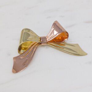 14K Two-Tone Gold Bow Brooch – Solid Yellow & Rose Gold, 6.03g